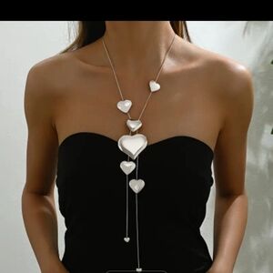 Chic Silver Heart Drop Necklace